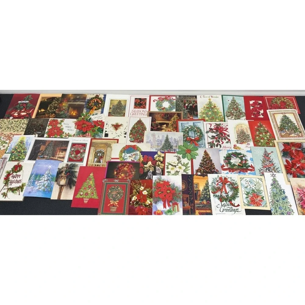 Vintage Christmas Cards Fronts ONLY Greenery Trees Wreaths Scrapbook Crafts 50+